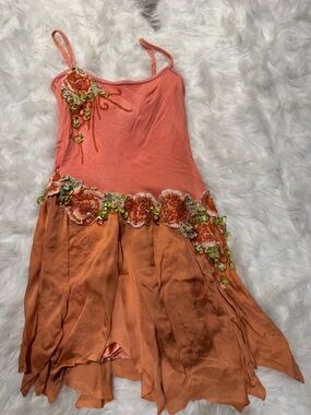 Embellished Coral Spaghetti-Strap Dress